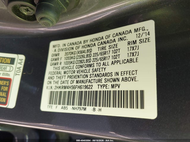 Honda CR-V EX 2015 2HKRM4H56FH619622 Image 9
