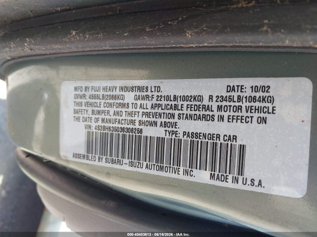 Продажа на аукционе авто 2003 Subaru Legacy L/l W/special Edition Package, vin: 4S3BH635036306256, номер лота: 45403613