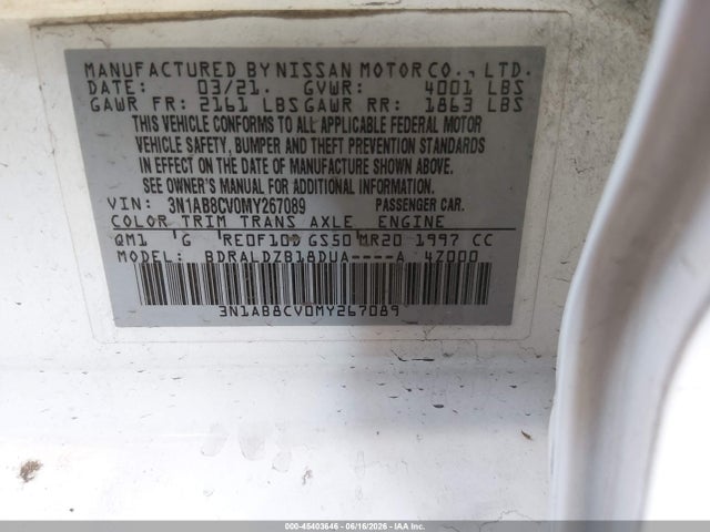 3N1AB8CV0MY267089 Nissan Sentra Sv Xtronic Cvt