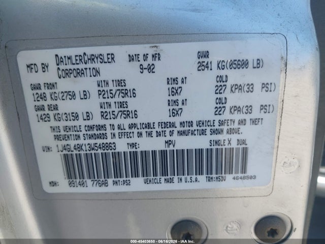 Продаж на аукціоні авто 2003 Jeep Liberty Sport, vin: 1J4GL48K13W548863, номер лоту: 45403650