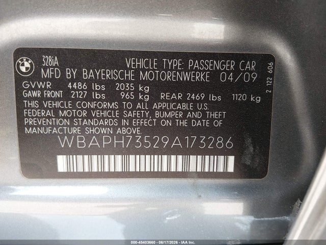 Auction sale of the 2009 Bmw 328i, vin: WBAPH73529A173286, lot number: 45403660