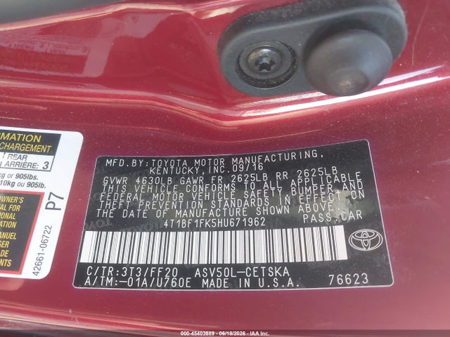 Toyota CAMRY SE 2017 4T1BF1FK5HU671962 Image 9
