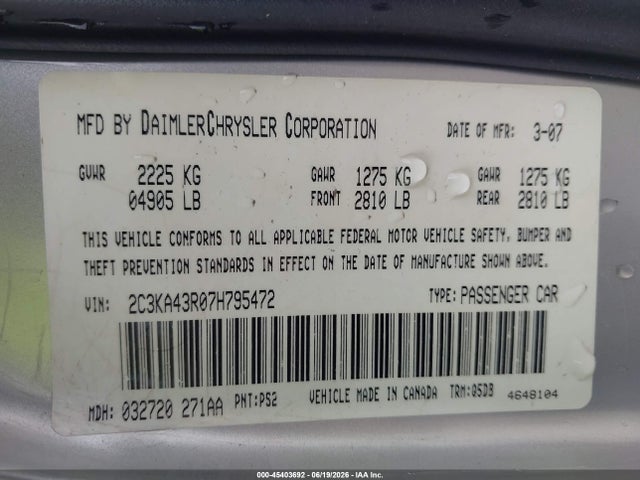Aukcja sprzedaży 2007 Chrysler 300, vin: 2C3KA43R07H795472, numer aukcji: 45403692