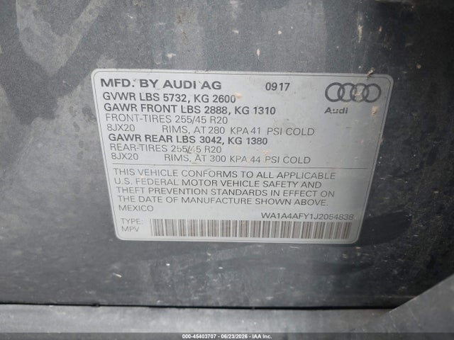 Aukcja sprzedaży 2018 Audi Sq5 3.0t Premium Plus, vin: WA1A4AFY1J2054838, numer aukcji: 45403707