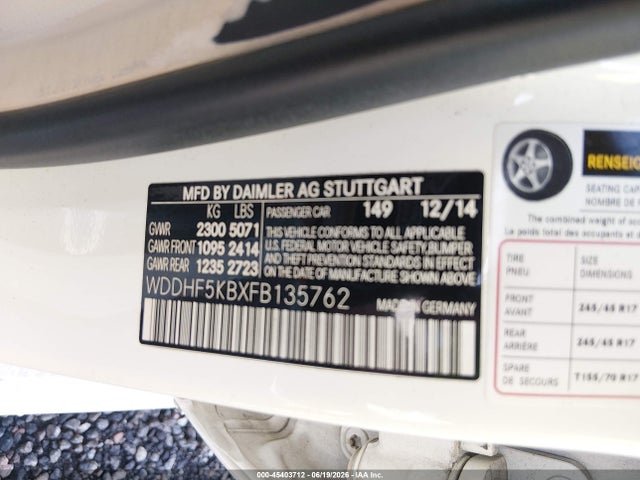 Aukcja sprzedaży 2015 Mercedes-benz E 350, vin: WDDHF5KBXFB135762, numer aukcji: 45403712