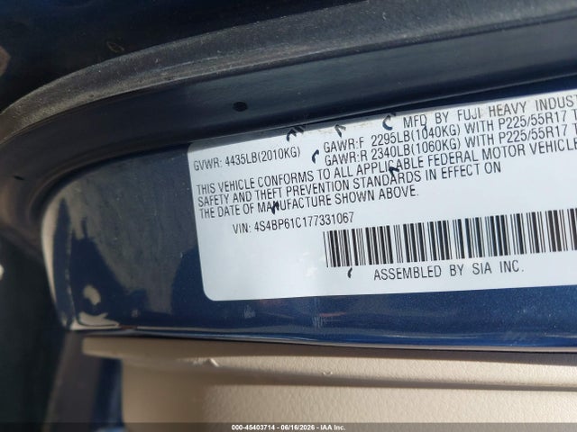 2007 Subaru Outback 2.5i მანქანა იყიდება აუქციონზე, vin: 4S4BP61C177331067, აუქციონის ნომერი: 45403714