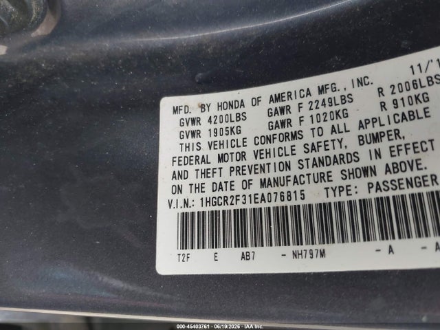 Honda ACCORD LX 2014 1HGCR2F31EA076815 Image 9
