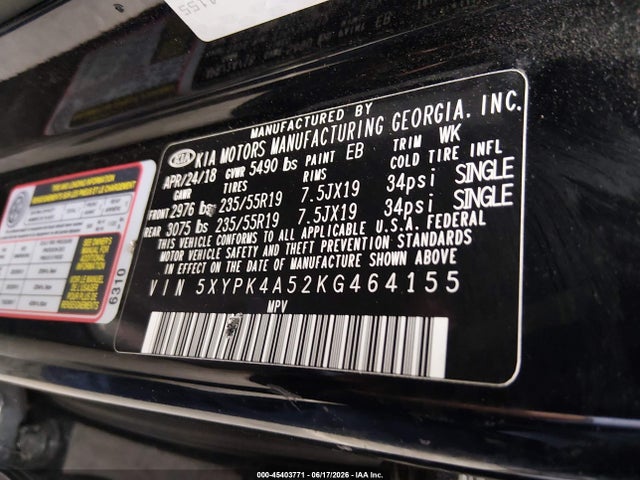 KIA Sorento 3.3l Sx 2019 5XYPK4A52KG464155 Image 9