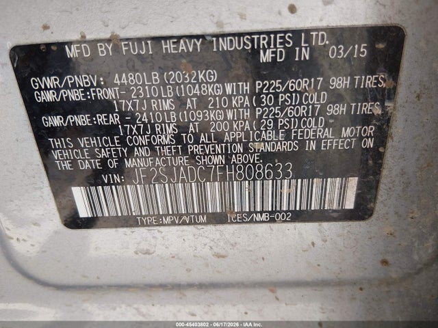 Subaru Forester 2.5i Premium 2015 JF2SJADC7FH808633 Image 9