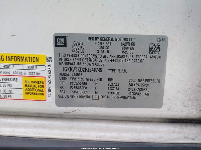 1GKKVTKD2FJ240749 GMC Acadia Denali