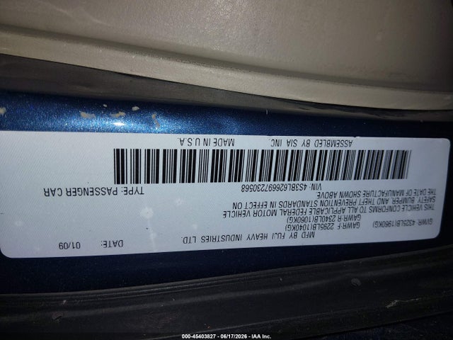 Aukcja sprzedaży 2009 Subaru Legacy 2.5i Limited, vin: 4S3BL626697230568, numer aukcji: 45403827