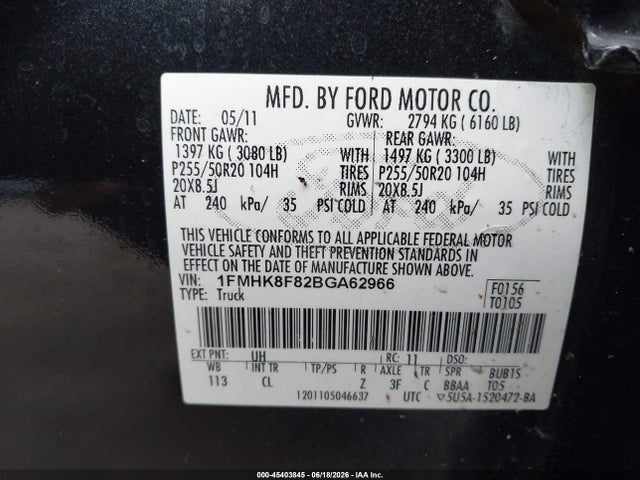 Aukcja sprzedaży 2011 Ford Explorer Limited, vin: 1FMHK8F82BGA62966, numer aukcji: 45403845