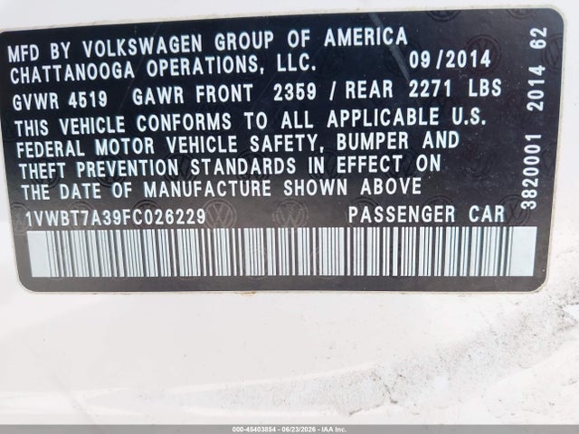 1VWBT7A39FC026229 Volkswagen Passat 1.8t Sport