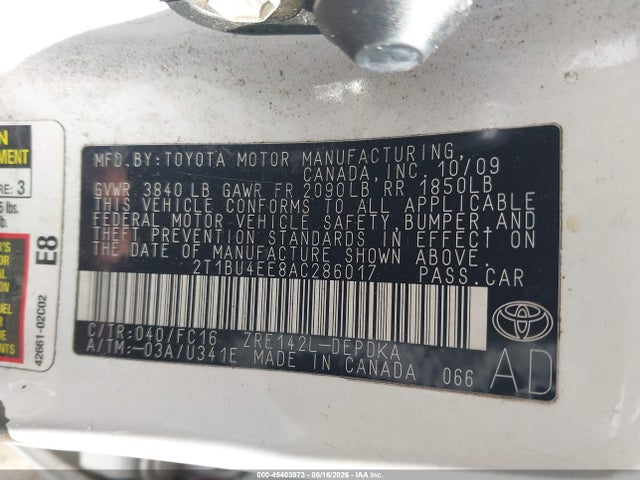 Aukcja sprzedaży 2010 Toyota Corolla Le, vin: 2T1BU4EE8AC286017, numer aukcji: 45403973