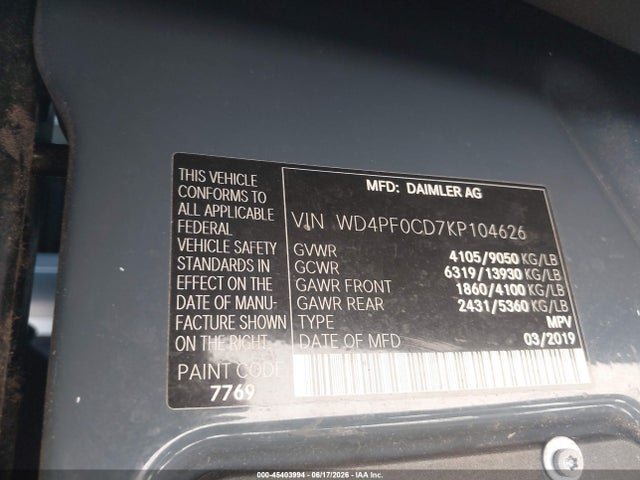WD4PF0CD7KP104626 Mercedes-Benz Sprinter 2500 High Roof V6
