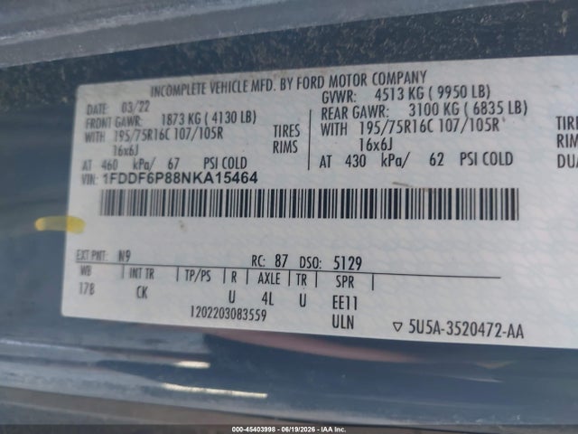 1FDDF6P88NKA15464 Ford Transit-350 Cutaway