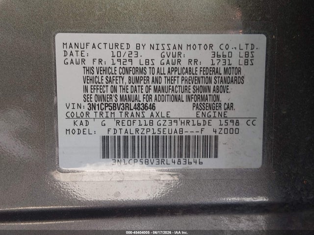 3N1CP5BV3RL483646 Nissan Kicks S Xtronic Cvt