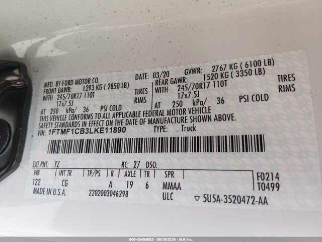 Ford F-150 Xl 2020 1FTMF1CB3LKE11890 Image 9