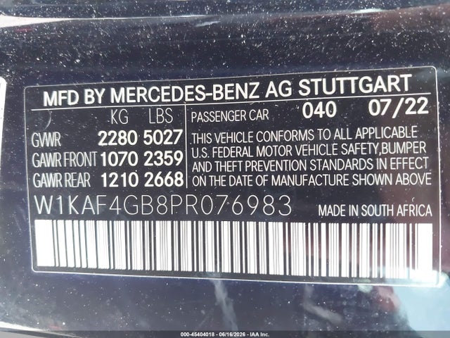 Продажа на аукционе авто 2023 Mercedes-benz C 300 Sedan, vin: W1KAF4GB8PR076983, номер лота: 45404018