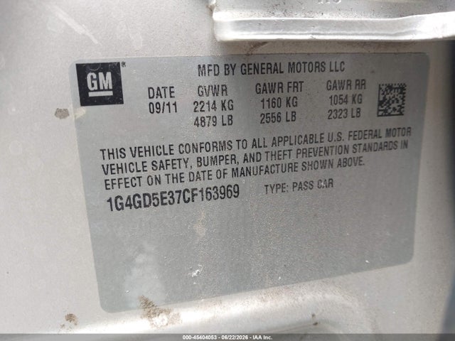 2012 Buick Lacrosse Premium 1 Group მანქანა იყიდება აუქციონზე, vin: 1G4GD5E37CF163969, აუქციონის ნომერი: 45404053