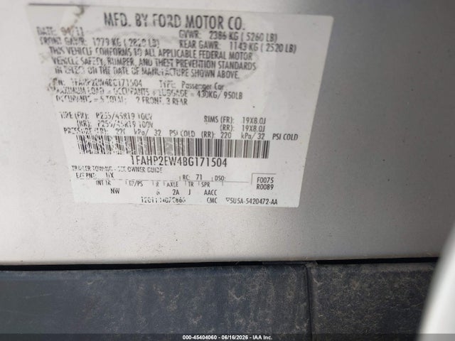 Продаж на аукціоні авто 2011 Ford Taurus Sel, vin: 1FAHP2EW4BG171504, номер лоту: 45404060