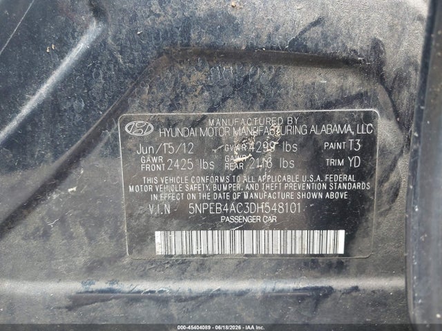 Продажа на аукционе авто 2013 Hyundai Sonata Gls, vin: 5NPEB4AC3DH548101, номер лота: 45404089