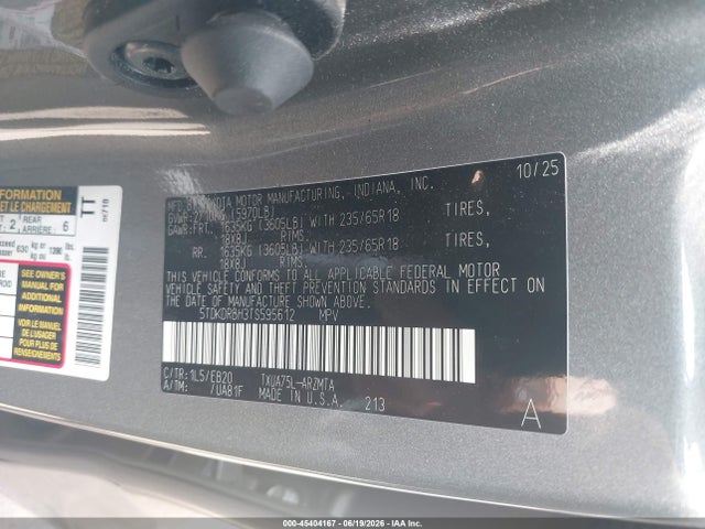 2026 Toyota Highlander Xle მანქანა იყიდება აუქციონზე, vin: 5TDKDRBH3TS595612, აუქციონის ნომერი: 45404167