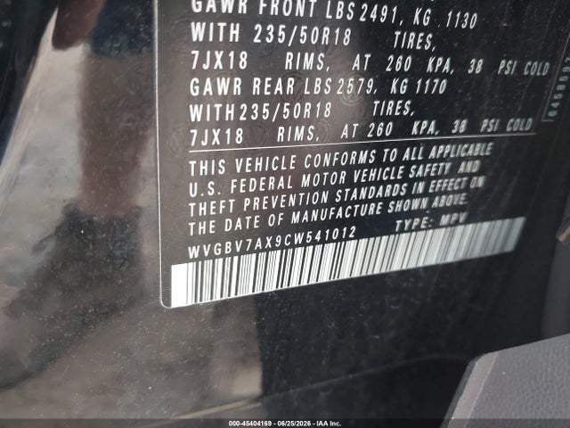 45404169 :رقم المزاد ، WVGBV7AX9CW541012 vin ، 2012 Volkswagen Tiguan Se مزاد بيع