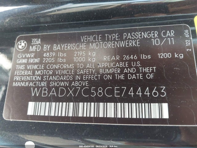 Продаж на аукціоні авто 2012 Bmw 335i, vin: WBADX7C58CE744463, номер лоту: 45404188