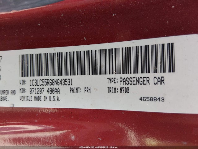Продажа на аукционе авто 2008 Chrysler Sebring Touring, vin: 1C3LC55R68N643531, номер лота: 45404212
