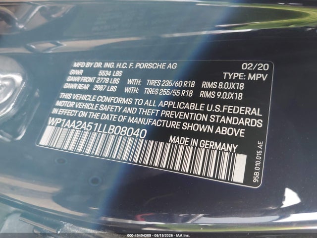 Aukcja sprzedaży 2020 Porsche Macan, vin: WP1AA2A51LLB08040, numer aukcji: 45404309