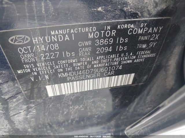 Aukcja sprzedaży 2009 Hyundai Elantra Se, vin: KMHDU46D79U601074, numer aukcji: 45404344