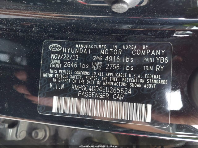 2014 Hyundai Genesis 3.8 მანქანა იყიდება აუქციონზე, vin: KMHGC4DD4EU265624, აუქციონის ნომერი: 45404349