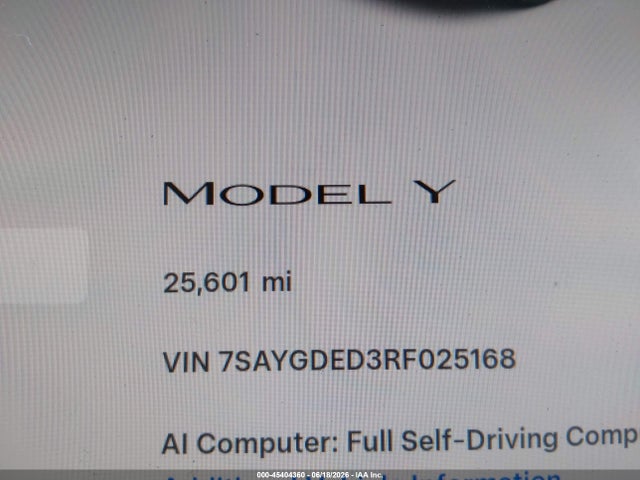 Aukcja sprzedaży 2024 Tesla Model Y Long Range Single Motor Rear-wheel Drive/rwd, vin: 7SAYGDED3RF025168, numer aukcji: 45404360