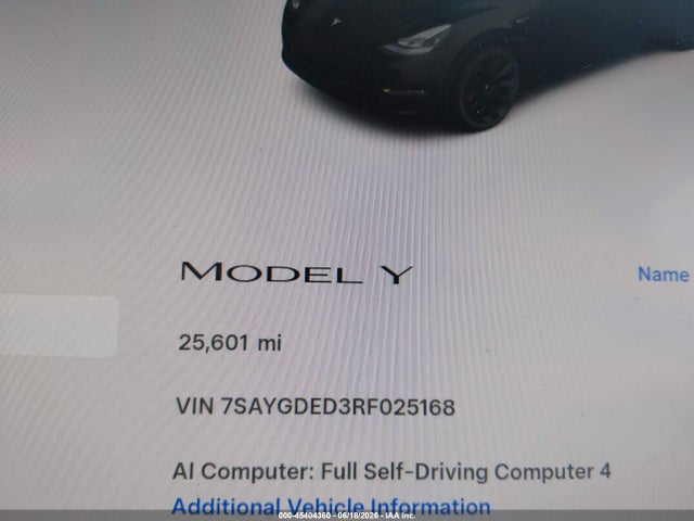 Aukcja sprzedaży 2024 Tesla Model Y Long Range Single Motor Rear-wheel Drive/rwd, vin: 7SAYGDED3RF025168, numer aukcji: 45404360