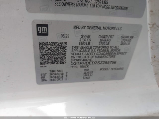 Продаж на аукціоні авто 2025 Gmc Sierra 1500 2wd  Short Box Slt, vin: 1GTPHDED7SZ285756, номер лоту: 45404393