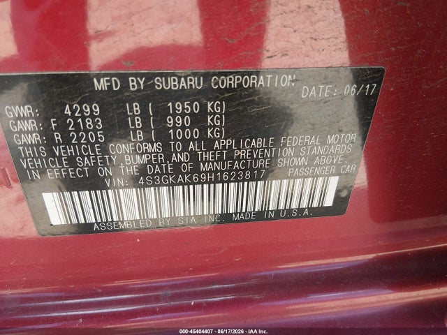 45404407 :رقم المزاد ، 4S3GKAK69H1623817 vin ، 2017 Subaru Impreza 2.0i Sport مزاد بيع