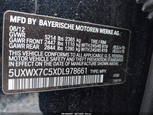 2013 Bmw X3 Xdrive35i მანქანა იყიდება აუქციონზე, vin: 5UXWX7C5XDL978661, აუქციონის ნომერი: 45404427
