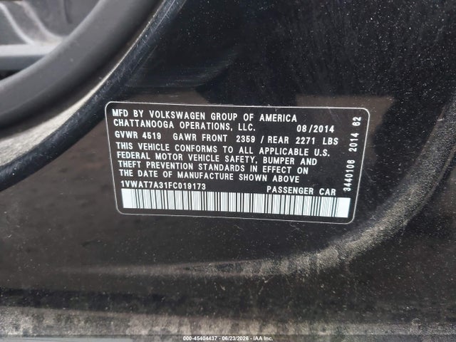 Aukcja sprzedaży 2015 Volkswagen Passat 1.8t S, vin: 1VWAT7A31FC019173, numer aukcji: 45404437
