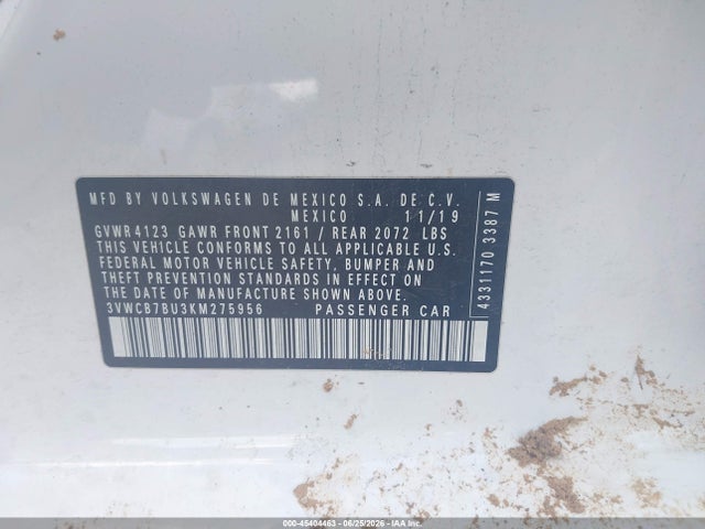 2019 Volkswagen Jetta 1.4t R-line/1.4t S/1.4t Se მანქანა იყიდება აუქციონზე, vin: 3VWCB7BU3KM275956, აუქციონის ნომერი: 45404463