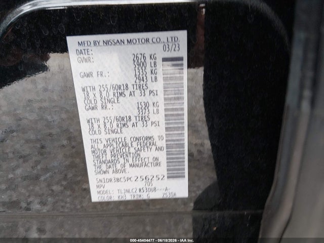 45404477 :رقم المزاد ، 5N1DR3BC5PC256252 vin ، 2023 Nissan Pathfinder Sv 4wd مزاد بيع
