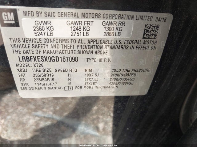 Aukcja sprzedaży 2016 Buick Envision Premium I, vin: LRBFXESX0GD167098, numer aukcji: 45404478