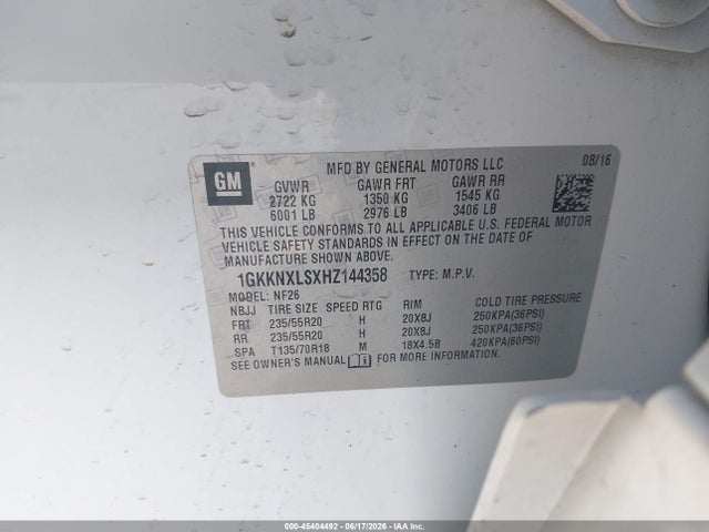2017 Gmc Acadia Denali მანქანა იყიდება აუქციონზე, vin: 1GKKNXLSXHZ144358, აუქციონის ნომერი: 45404492