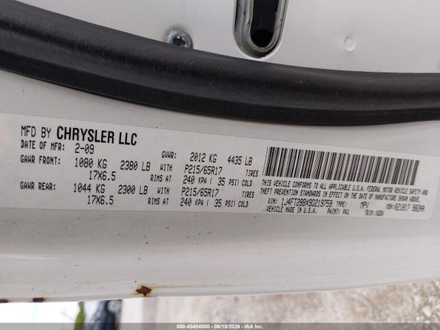 Aukcja sprzedaży 2009 Jeep Patriot Sport, vin: 1J4FT28BX9D219759, numer aukcji: 45404500