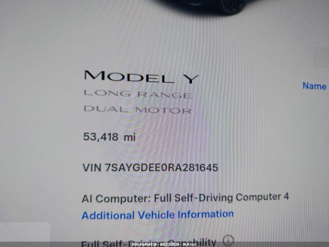 45404526 :رقم المزاد ، 7SAYGDEE0RA281645 vin ، 2024 Tesla Model Y Long Range Dual Motor All-wheel Drive مزاد بيع
