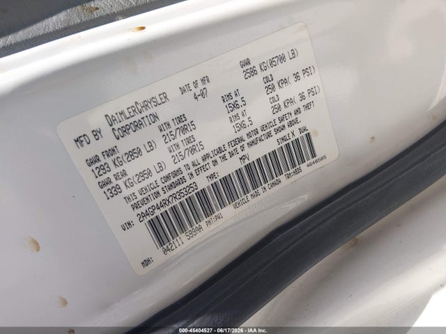 Aukcja sprzedaży 2007 Chrysler Town & Country Lx, vin: 2A4GP44RX7R353253, numer aukcji: 45404527