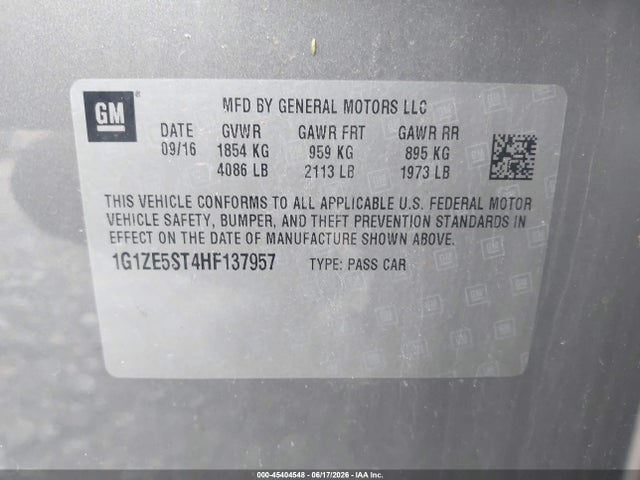 45404548 :رقم المزاد ، 1G1ZE5ST4HF137957 vin ، 2017 Chevrolet Malibu 1lt مزاد بيع