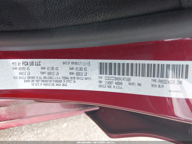 Aukcja sprzedaży 2016 Chrysler 200 C, vin: 1C3CCCCBXGN147169, numer aukcji: 45404560