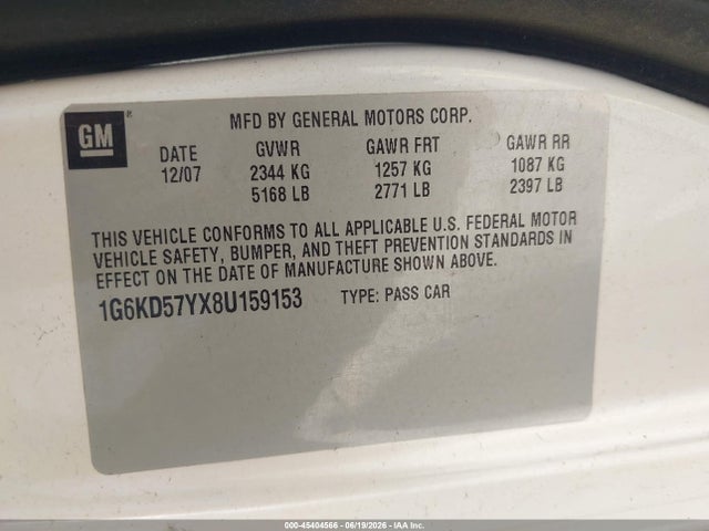 Aukcja sprzedaży 2008 Cadillac Dts 1sb, vin: 1G6KD57YX8U159153, numer aukcji: 45404566