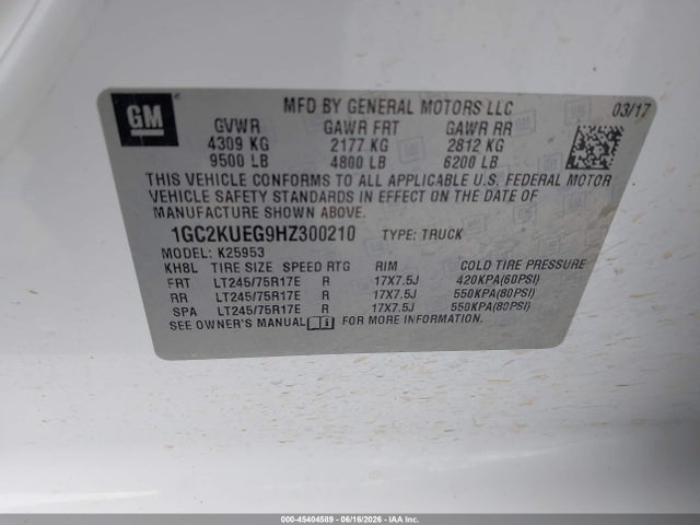 1GC2KUEG9HZ300210 Chevrolet Silverado 2500hd Work Truck